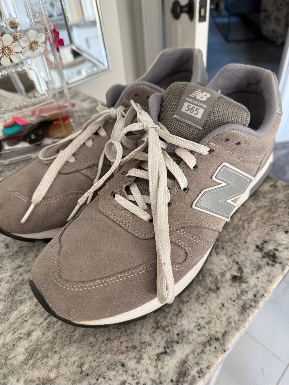 New Balance 565 Men's Suede Sneakers in Gray and White